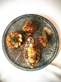 a plate with a variety of food on it